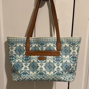 Brighton blue and white tote bag.